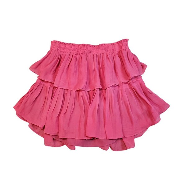 Cutie Pink/Red LoveShackFancy Silk Ruffle Tiered Y2K Mini Micro Skirt - XS - Picture 1 of 6